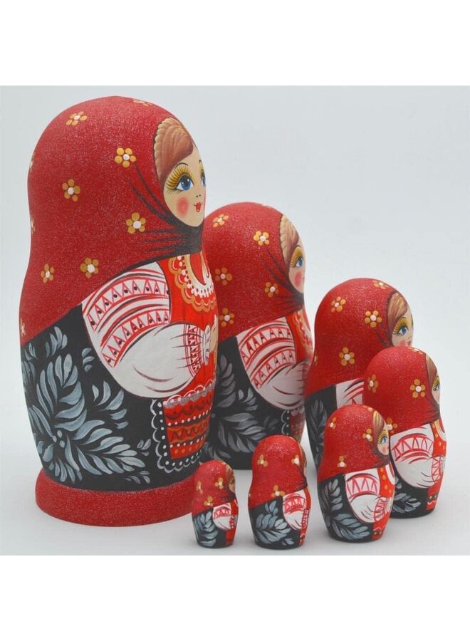 مجموعة دمى التعشيش الروسية الخشبية ماتريوشكا المكونة من 10 قطع مصنوعة يدويًا للأطفال والكبار وعيد الفصح وعيد الأم وأعياد الميلاد والكريسماس وعيد ال وديكور غرفة المنزل هدية (أحمر) - Image 3